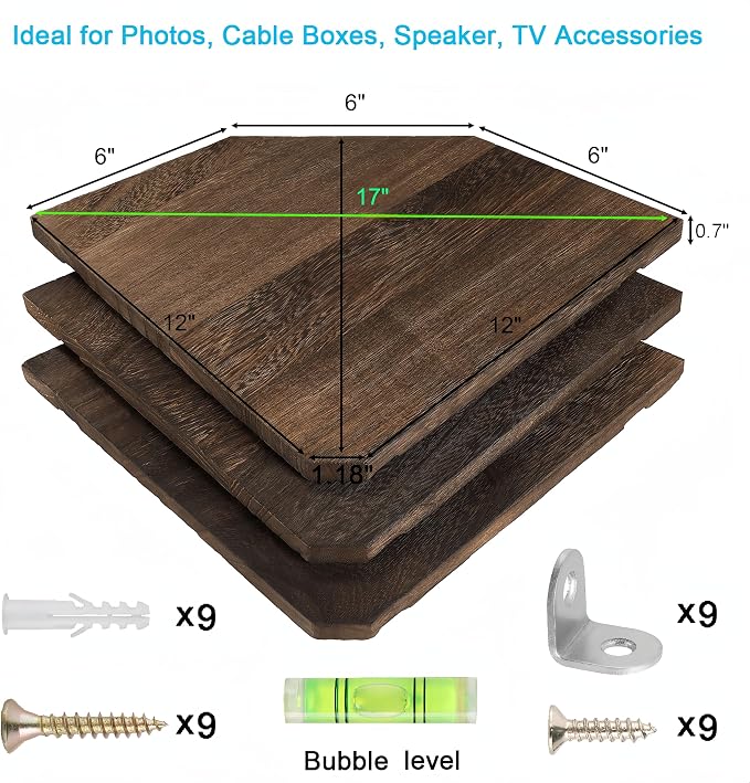 Joiishom Wood Corner Wall Shelves Set of 2, Solid Wood Corner Floating Shelves, Round End Wall Mounted Floating Corner Shelf for Bedroom, Living Room and Kitchen. (Brown-12 inch)