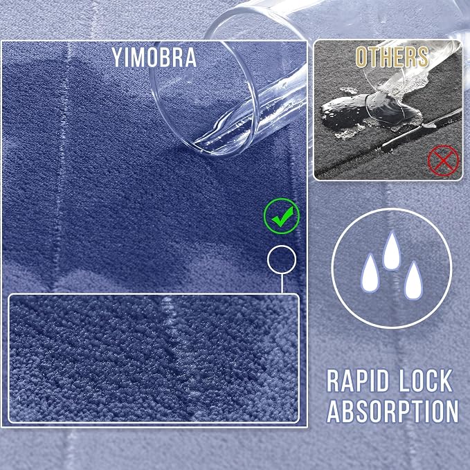 Yimobra Memory Foam Bath Mat, Super Soft Absorbent Bathroom Rug Non Slip, Quick Dry, Machine Washable Floor Carpet for Tub Shower, Home Decor Accessories, 24x17, Navy Blue