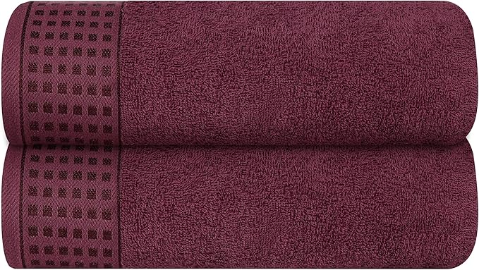GLAMBURG 100% Cotton 2 Pack Oversized Bath Towel Set 28x55 Inches, Ultra Soft Highly Absorbant Compact Quickdry & Lightweight Large Bath Towels, Ideal for Gym Travel Camp Pool - Burgundy