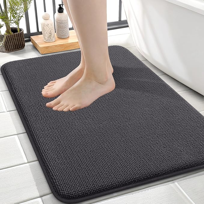 OLANLY Memory Foam Small Bathroom Rugs 24x16, Absorbent Bath Mat, Dark Grey | Soft Quick Dry Bath Rugs, Non-Slip Carpet, Machine Washable Mat for Bathroom Floor, Tub and Shower, Home Decor Accessories