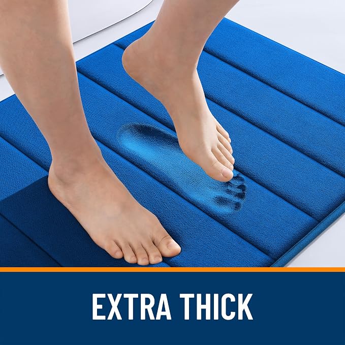 OLANLY Memory Foam Toilet Rugs U Shaped 24x20, Super Soft and Absorbent | Royal Blue, Quick Dry Commode Contour Bath Rugs, Machine Washable Toilet Mat, Comfortable Bathmat Carpet for Bathroom Floor