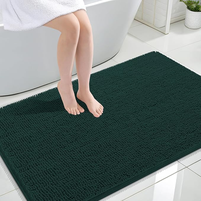 OLANLY Large Bathroom Rugs 47x32, Extra Soft Absorbent Chenille Bath Rugs | Blackish Green, Quick-Drying Rubber Backing, Washable Bath Mat for Bathroom Floor, Tub and Shower, Home Decor Accessories