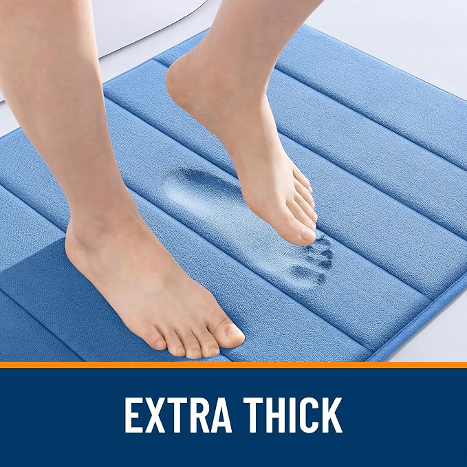 OLANLY Memory Foam Long Bathroom Rugs Runner 59x24, Super Soft Absorbent | Cornflower Blue, Quick Dry Bath Mat, Machine Washable Shower Floor Rugs, Bathmat Carpet for Bathroom Floor, Tub and Shower