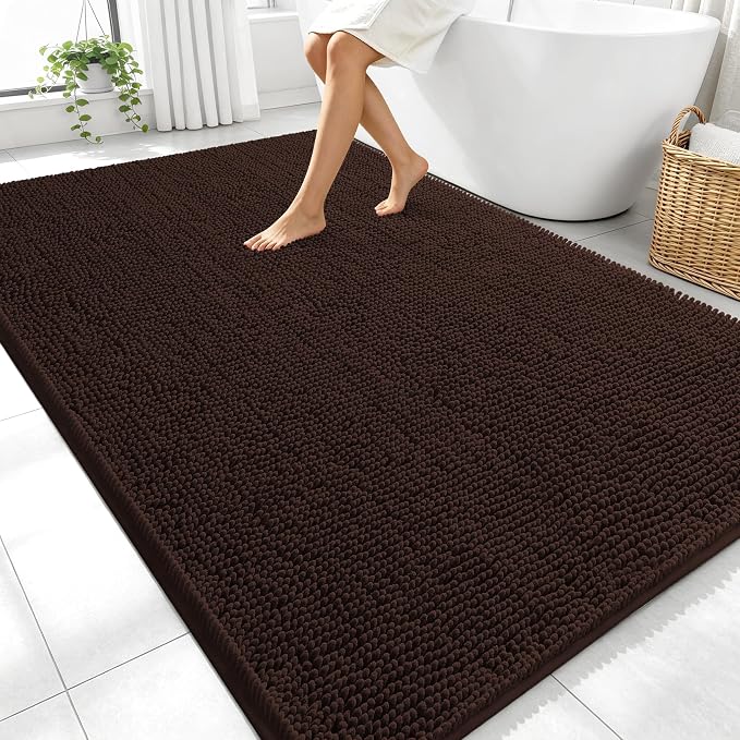 OLANLY Large Bathroom Rugs 70x46, Extra Soft Absorbent Chenille Bath Rugs | Brown, Quick-Drying Rubber Backing, Machine Washable Bath Mat for Bathroom Floor, Tub and Shower, Home Decor Accessories