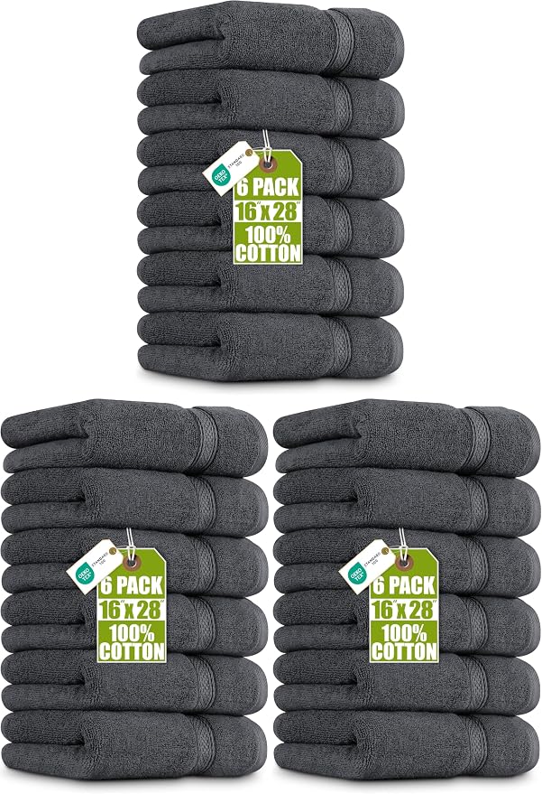 Utopia Towels 18 Pack Premium Hand Towels Set, 16 by 28 inches, 100% Ring Spun Cotton, Ultra Soft and Highly Absorbent 600GSM Towels for Bathroom, Gym, Shower, Hotel, and Spa, Grey