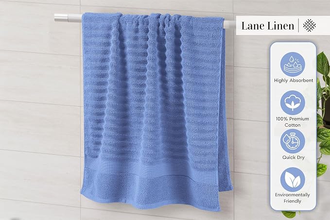 LANE LINEN Towel Set Soft Absorbent Quick Dry 100% Cotton 6 Piece - Allure | Cotton Bath Towels - Lightweight & Breathable, Fade-Resistant Color, Classic Terry Weave, Densely Woven, Coordinated Colors