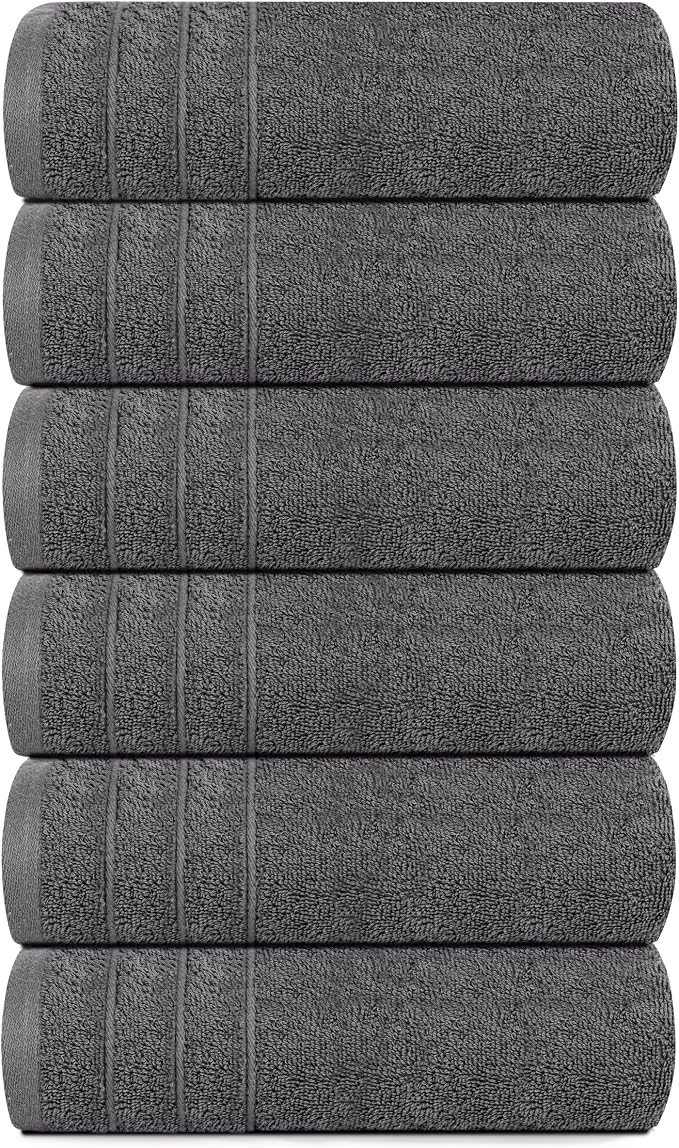 6 Piece Hand Towels Set 16 x 28 Inches, Dark Grey | 100% Cotton, Lighter Weight, Quick to Dry, 16 x 28 Inches, Super Soft & Absorbent, Perfect for Bathroom & Kitchen