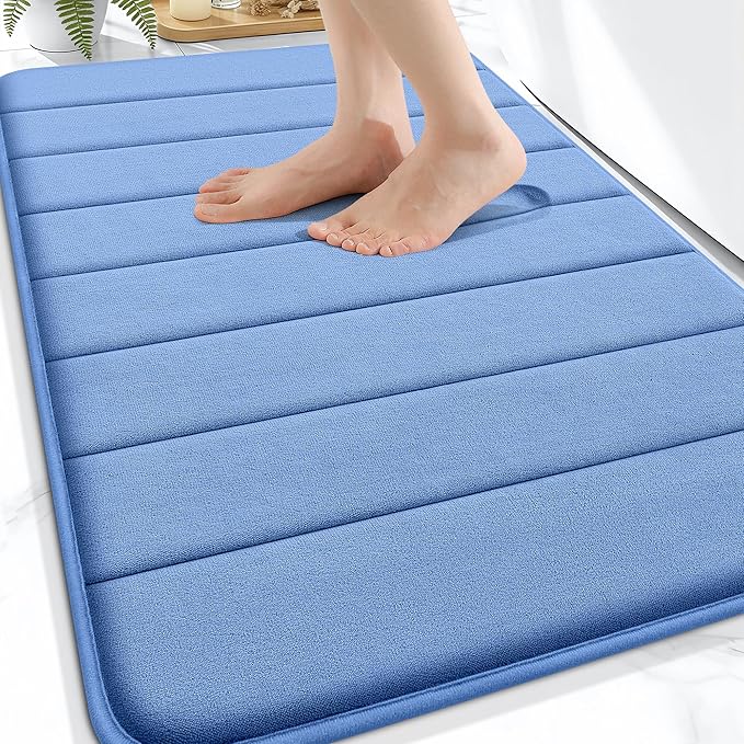 OLANLY Memory Foam Bath Mat 34x21, Super Soft and Absorbent Bathroom Rugs | Cornflower Blue, Quick Dry Bath Rug, Machine Washable Shower Floor Mats, Bathmat Carpet for Bathroom Floor, Tub and Shower