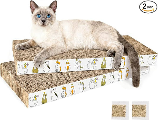 PatiencET 2 Pack Cardboard Cat Scratcher Pad with Catnips | Flat Double-Sided Cat Scratching Board for Small Medium Cats Kittens