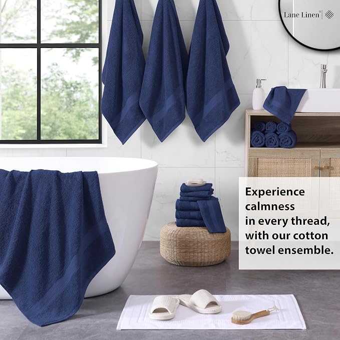 LANE LINEN Bathroom Towel Set 18 Piece Soft Absorbent Quick Dry - Navy | Set Of Towels - Easy-Care, Coordinated Colors, OEKO-TEX Certified, Ring-Spun Durability
