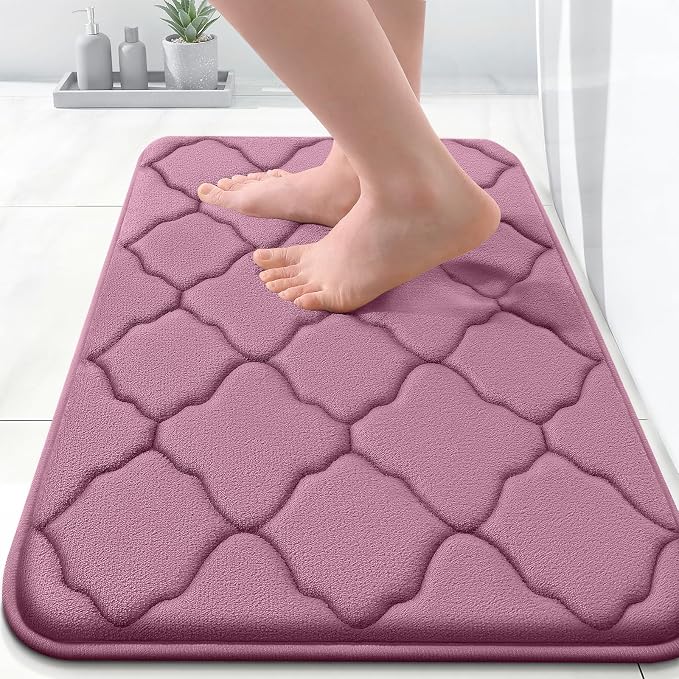 OLANLY Memory Foam Bath Mat Rug 24x16, Ultra Soft Bathroom Rugs, Mauve | Thick Absorbent Carpet, Non-Slip Backing, Machine Washable, for Bathroom Floor, Tub, Shower and Home Decor Accessories