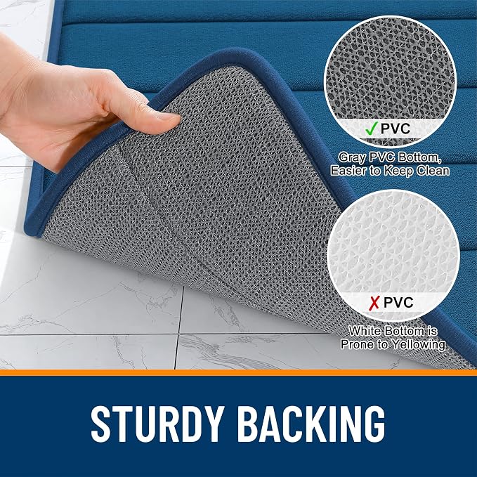 OLANLY Memory Foam Bath Mat 24x16, Super Soft and Absorbent Bathroom Rugs | Navy Blue, Quick Dry Bath Rug, Machine Washable Shower Floor Mats, Bathmat Carpet for Bathroom Floor, Tub and Shower