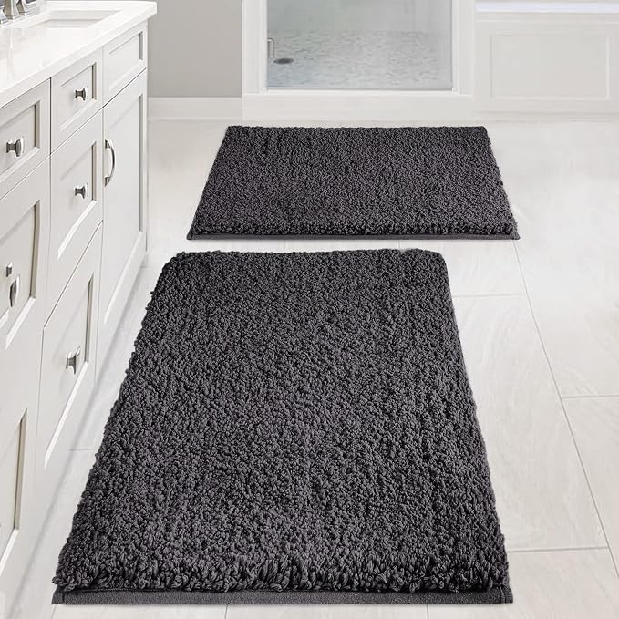 Bathroom Rugs Sets 2 Piece Non Slip Washable Bath Mat Set | Soft Absorbent bathroom mat set Microfiber bathroom floor mat Rubber Backed bath rug set for Floor, Tub and Shower