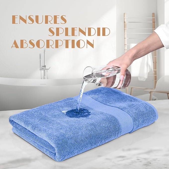White Classic Wealuxe Light Blue Bath Towels 24x50 Inch, Cotton Towel Set for Bathroom, Hotel, Gym, Spa, Soft Extra Absorbent Quick Dry 12 Pack