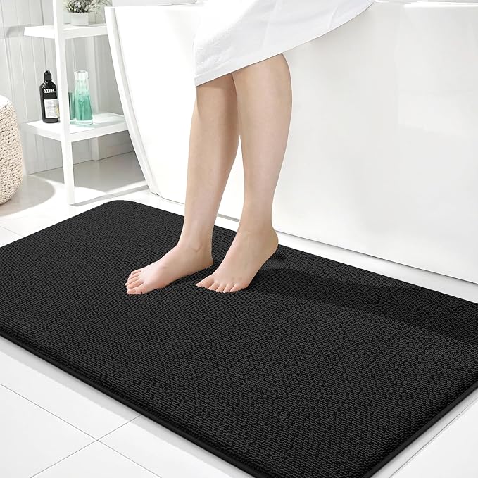 OLANLY Memory Foam Bathroom Runner Rugs 44x24, Absorbent Long Mat, Black | Soft Quick Dry Bath Rugs, Non-Slip Carpet, Machine Washable Mat for Bathroom Floor, Tub and Shower, Home Decor Accessories