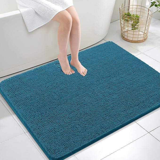 OLANLY Large Bathroom Rugs 40x32, Extra Soft Absorbent Chenille Bath Rugs | Peacock Blue, Quick-Drying Rubber Backing, Washable Bath Mat for Bathroom Floor, Tub and Shower, Home Decor Accessories