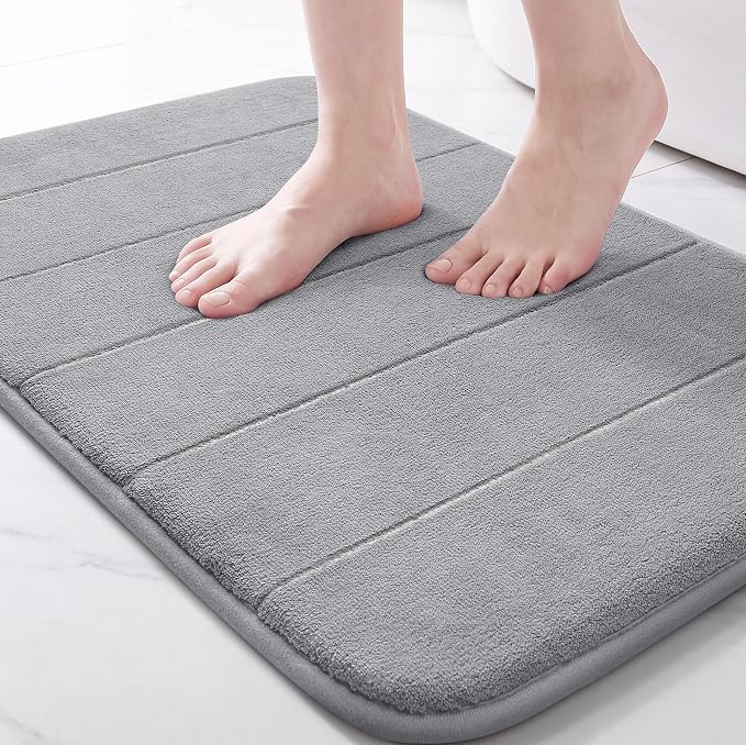 Yimobra Memory Foam Bath Mat, Super Soft Absorbent Bathroom Rug Non Slip, Quick Dry, Machine Washable Floor Carpet for Tub Shower, Home Decor Accessories, 24x17, Grey