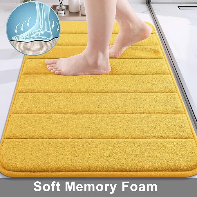 Buganda Memory Foam Bath Mat 60 x 24, Ultra Soft Absorbent Bathroom Rugs | Yellow, Machine Washable Quick Dry Bath Mats for Bathroom Floor, Shower and Tub, Home Decor Accessories