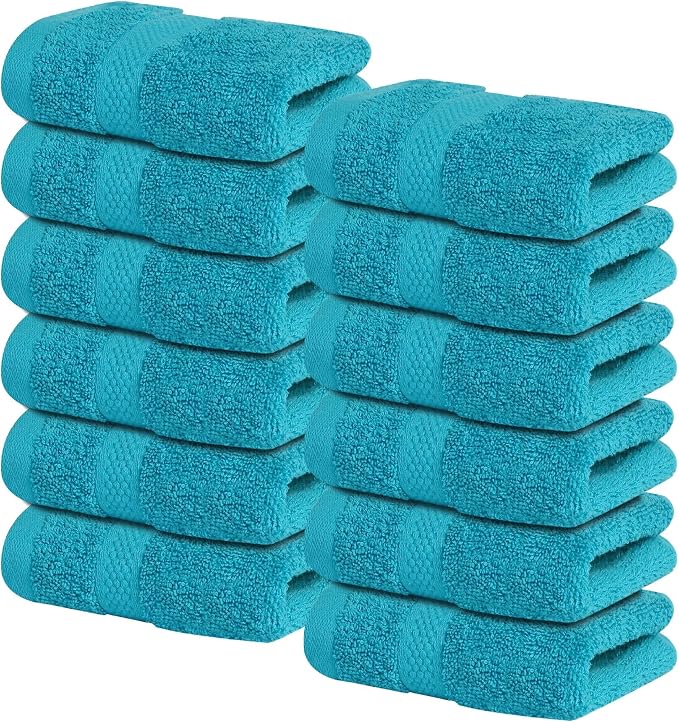 Infinitee Xclusives 100% Cotton Luxury Wash Cloths for Showering - 12 Pack | Washcloths [13x13] - Soft and Absorbent Face Towels for Bathroom Wash Clothes - Gym, Spa & Hotel Use
