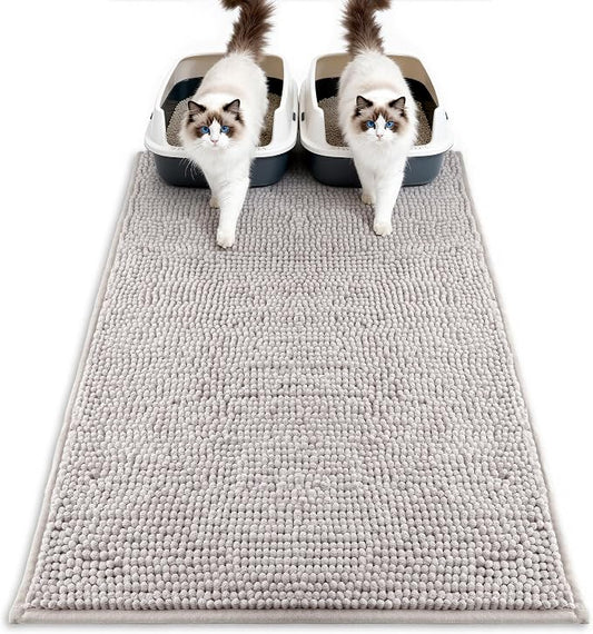 Pieviev Soft Chenille Cat Litter Box Mat, Ultra Absorbent, 36'' x 30'' | Long Plush Chenille Traps Cat Deeply, Waterproof Tpr Anti-Slip Backing, Absorbs Moisture, Machine Washable Cat Mat