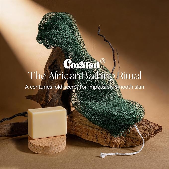 CORATED African Net Sponge Authentic, Shower Loofah Bath Sponge with Knots | Exfoliating Body Scrubber for Women and Men Daily Use Body Care, Travel Portable Bath Accessories for Bathroom