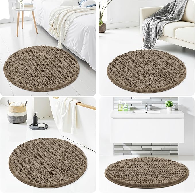 Smiry Bathroom Rugs Round 24X24, Extra Soft Rubber Backing Bath Mats | Camel Machine Washable Non Slip Quick Dry Bath Mats for Bathroom Floor, Tub, Shower, Home Decor Accessories