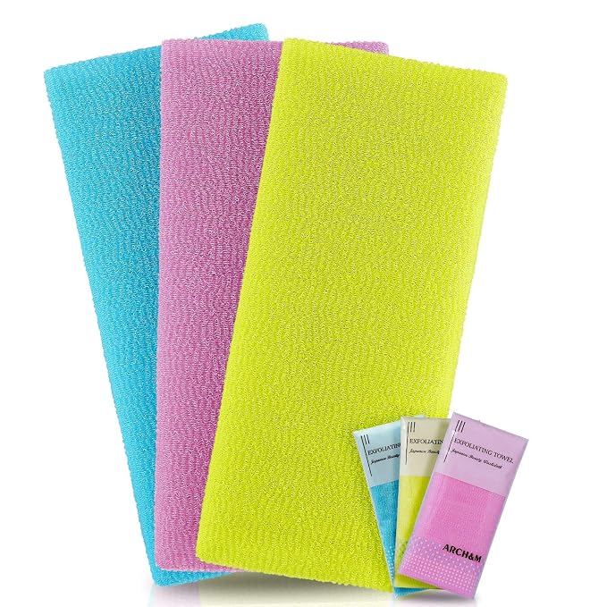 ARCH&M 12-Pack Premium Nylon Exfoliating Washcloth Towel - 35-Inch Quick-Dry, Hygienic Japanese Washcloth for Body & Back - Durable, Machine Washable, Long-Lasting
