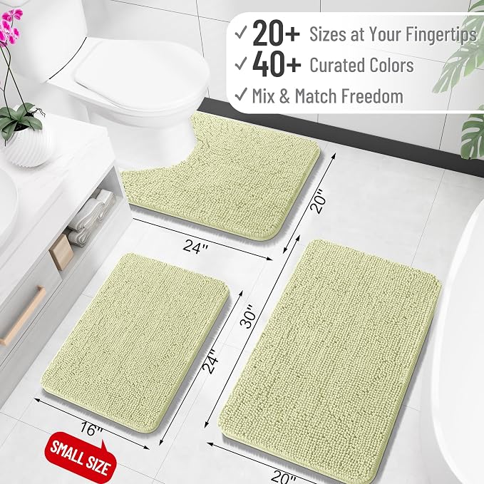 OLANLY Toilet Rugs U-Shaped 24x24, Soft Absorbent Chenille Contour Rugs | Vanilla, Quick-Drying Rubber Backing, Machine Washable Non-Slip Shaggy Bathroom Mat for Toilet, Home Decor Accessories
