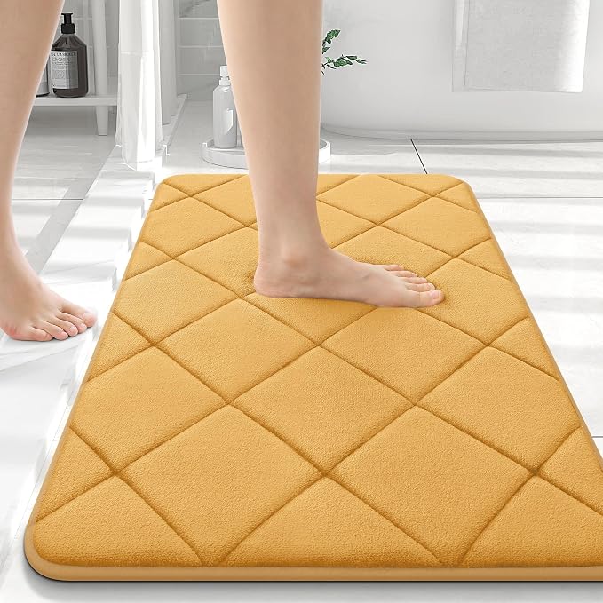 OLANLY Memory Foam Bath Mat 36x24, Ultra Soft and Absorbent Bathroom Rugs | Yellow, Quick Dry, Machine Washable Shower Bath Rugs, Comfortable Bath Carpet for Bathroom Floor, Tub and Shower