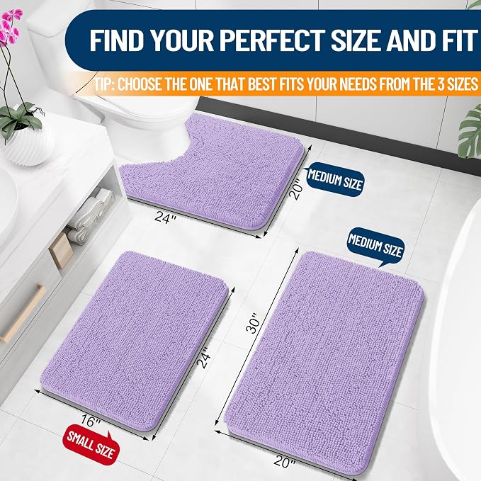 OLANLY Bathroom Rugs 30x20, Extra Soft Absorbent Chenille Bath Rugs | Lavender, Quick-Drying Rubber Backing, Machine Washable Bath Mat for Bathroom Floor, Tub and Shower, Home Decor Accessories