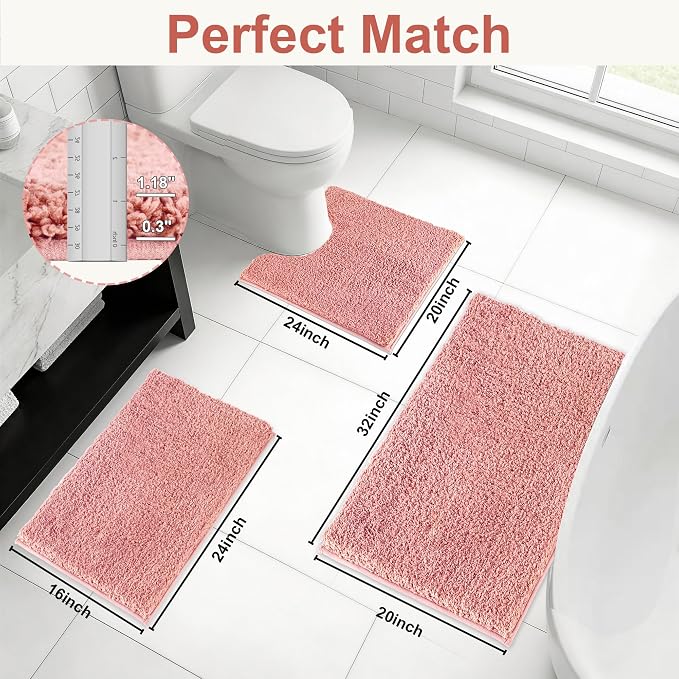 Bathroom Rugs Sets 3 Piece Non Slip Washable Bath Mat Set | Microfiber bath rug set with toilet mats for bathroom , Soft Absorbent toilet rug set TPR Rubber Backed bathroom floor mat