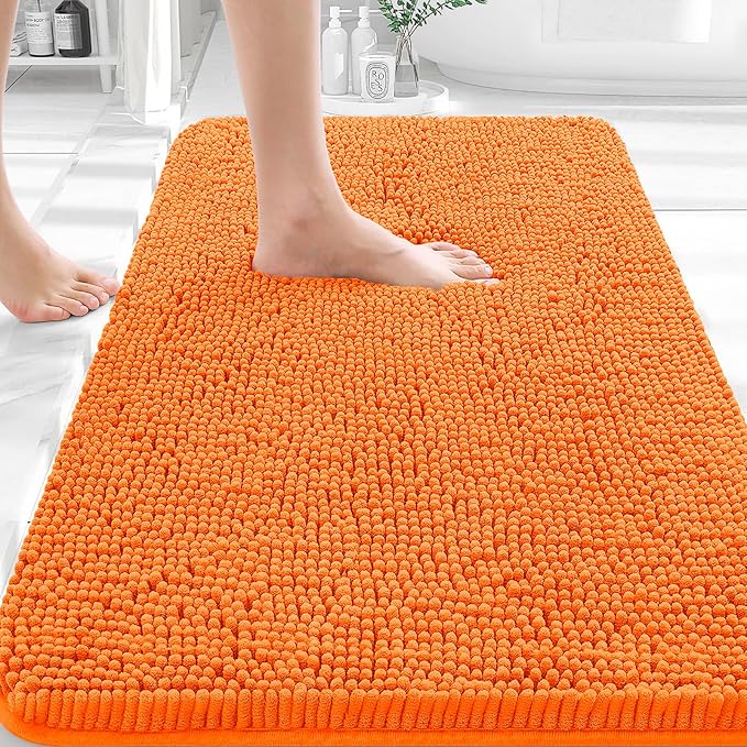 OLANLY Bathroom Rugs 35x24, Extra Soft Absorbent Chenille Bath Rugs | Orange, Quick-Drying Rubber Backing, Machine Washable Bath Mat for Bathroom Floor, Tub and Shower, Home Decor Accessories
