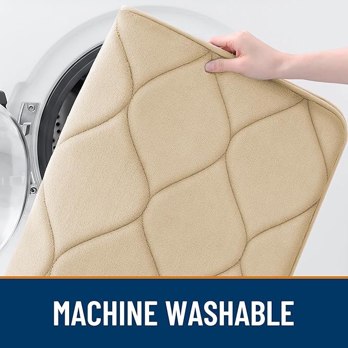 Smiry Memory Foam Bath Mat 70x24, Ultra Soft Absorbent Bathroom Rugs | Beige, Plush Quick Dry and Machine Washable Cushion Bath Mats for Bathroom, Shower, Tub & Home Decor