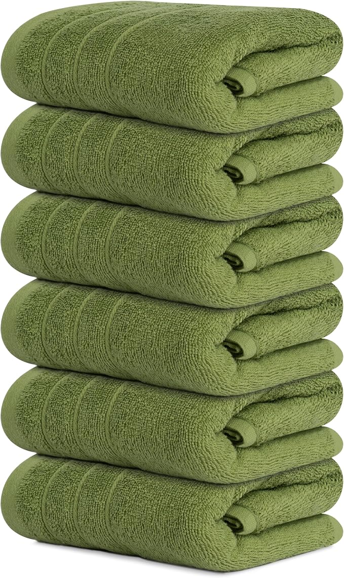 6 Piece Hand Towels Set 16 x 28 Inches, Green | 100% Cotton, Lighter Weight, Quick to Dry, 16 x 28 Inches, Super Soft & Absorbent, Perfect for Bathroom & Kitchen