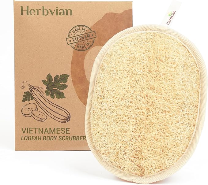 Natural Loofah Exfoliating Body Scrubber Pads for Bath and Shower | Made from 100% plant-based Vietnamese loofah to exfoliate and cleanse skin during baths and showers.