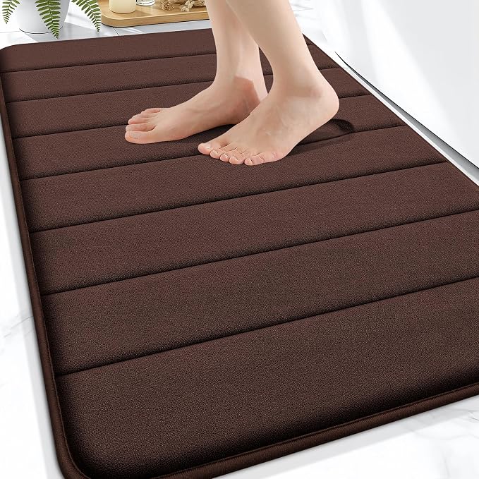 OLANLY Memory Foam Bath Mat 30x20, Super Soft and Absorbent Bathroom Rugs | Brown, Quick Dry Bath Rug, Machine Washable Shower Floor Mats, Bathmat Carpet for Bathroom, Tub and Shower