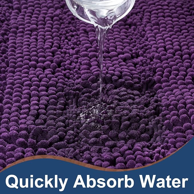 Non Slip Thick Shaggy Chenille Bathroom Rug Sets 2 Piece, Thickened Hot Melt Rubber Bottom Bath Mats for Bathroom, Bath Rugs Quick Dry Machine Washable for Shower (Plum, 47"x17" Plus 17"x24")