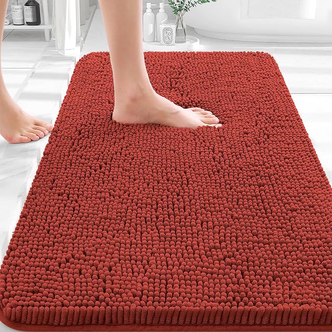 OLANLY Bathroom Rugs 35x24, Extra Soft Absorbent Chenille Bath Rugs | Rustic Terracotta, Quick-Drying Rubber Backing, Washable Bath Mat for Bathroom Floor, Tub and Shower, Home Decor Accessories