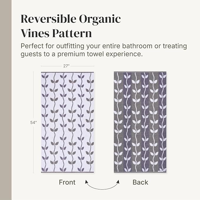 Modern Threads 6 Piece Bath Towel Set – Bathroom Set with 2 Bath Towels, 2 Hand Towels, and 2 Wash Cloths – 100% Cotton, Super Absorbent & Extra Soft – Reversible Natural Vine (Purple)