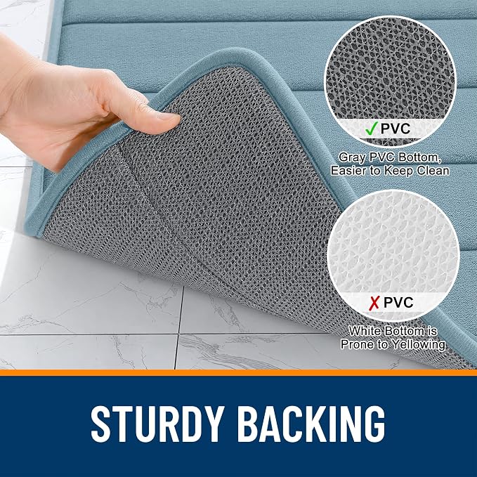 OLANLY Memory Foam Bath Mat 35x16, Super Soft and Absorbent Bathroom Rugs | Airy Blue, Quick Dry Bath Rug, Machine Washable Shower Floor Mats, Bathmat Carpet for Bathroom Floor, Tub and Shower
