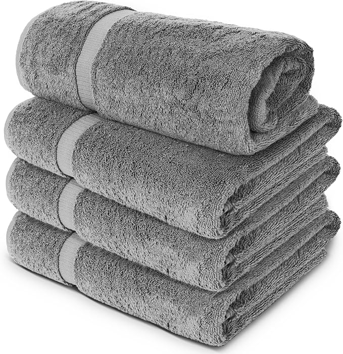 Chakir Turkish Linens 100% Cotton 4-Pack Bath Towels 30x60, Gray | 100% cotton bath towels, 30x60 extra large, OEKO-TEX certified, soft plush and absorbent