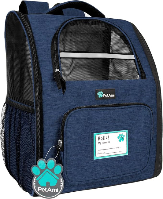 PetAmi Dog Backpack Carrier Airline Approved Cat Pet Puppy Bag, Navy | Ideal for Small Medium Large Pet up to 18 lb, 2 Side Entry Structured No-Collapse Frame, Ventilated Bookbag for Hiking Travel