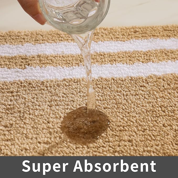 COSY HOMEER Extra Thick Bath Rugs - Anti-Slip Bath Linen Sets Mats Soft Plush 100% Strong Polyester Living Room Bathroom Water Absorbent(Beige,20x32 - Inches)