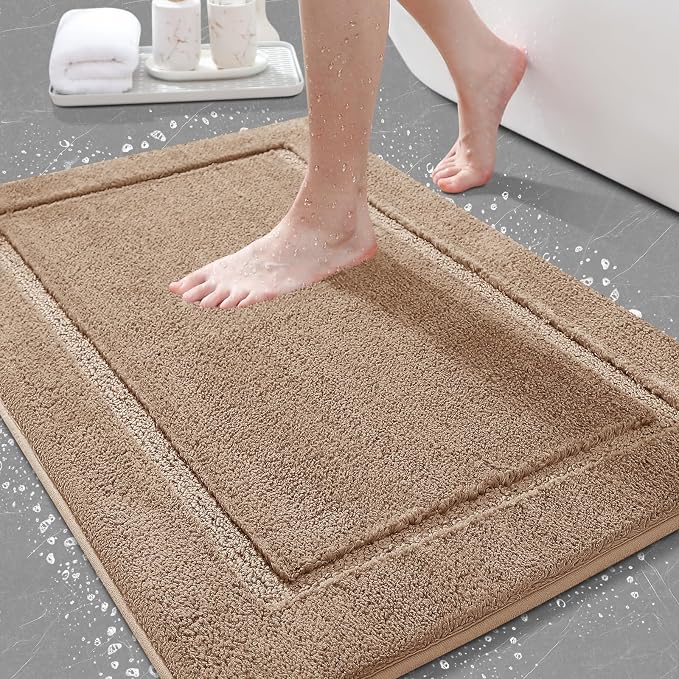 Bathroom Rugs 24"x17", Ultra Soft Thick Plush Fluffy Microfiber Absorbent Bath Mat, Non-Slip Backing, Machine Washable Bath Mats for Bathroom Floor, Tub and Shower, Home Decor Accessories, Brown