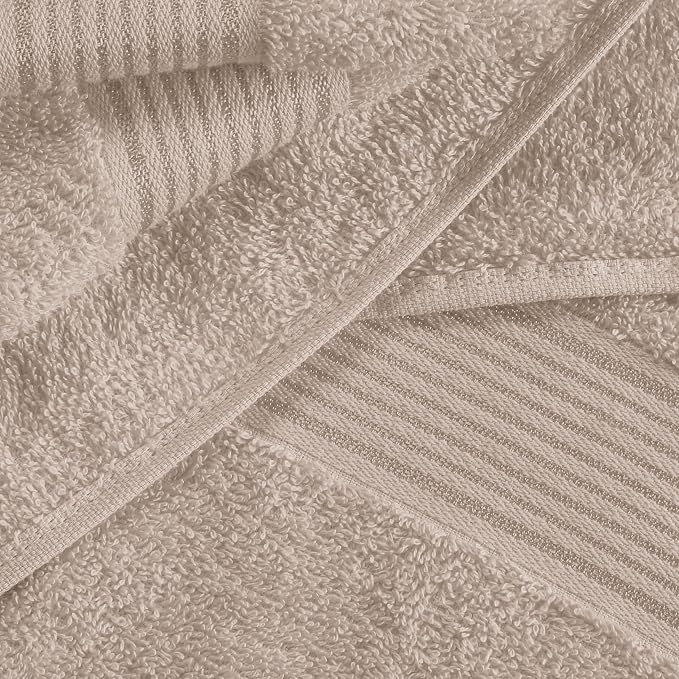 Ultra Soft 6 Pack Cotton Towel Set, Contains 2 Bath Towels 28x55 inch, 2 Hand Towels 16x24 inch & 2 Wash Coths 12x12 inch, Ideal Everyday use, Compact & Lightweight - Tan