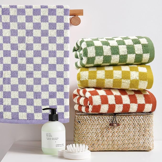 Jacquotha Hand Towels for Bathroom 4 Pack, Checkered Hand Towel Set | Cotton Soft Absorbent for Face Spa Bath Gym, Kitchen Towels Decorative, 13 x 29 Inches, 4 Colors