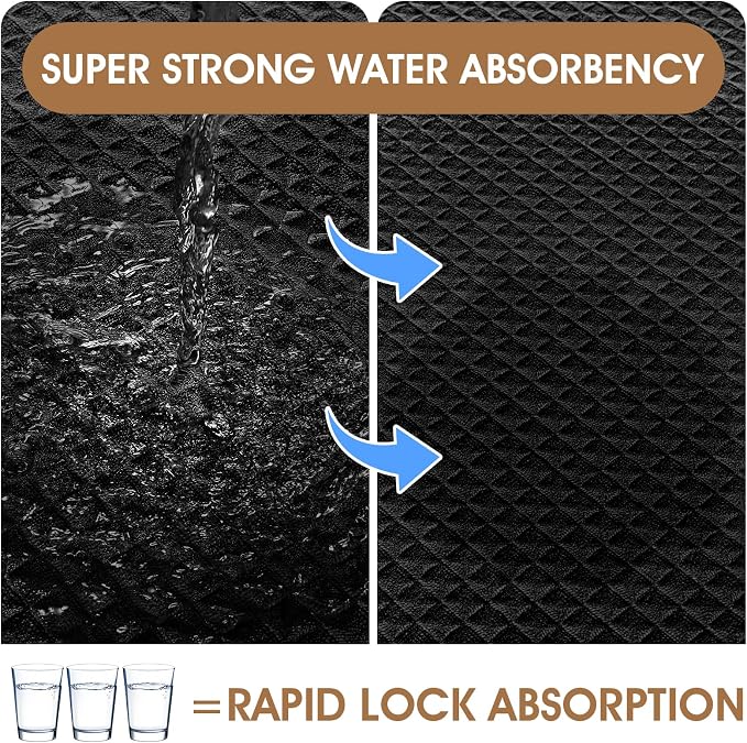 ACCUMTEK Memory Foam Bath Mat Set 3 Piece, Ultra Soft Absorbent Waffle Bathroom Rugs, Super Non-Slip PVC Backing Bath Rug Quick Dry, Machine Washable Rug for Tub, Shower, Home Decor Accessory, Black