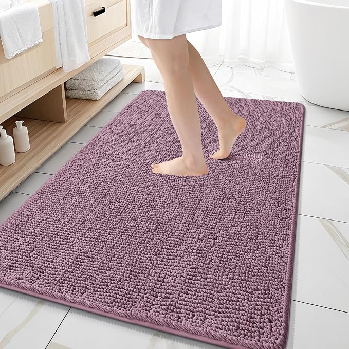 OLANLY Large Bathroom Rugs 59x35, Extra Soft Absorbent Chenille Bath Rugs | Deep Plum, Quick-Drying Rubber Backing, Machine Washable Bath Mat for Bathroom Floor, Tub and Shower, Home Decor Accessories