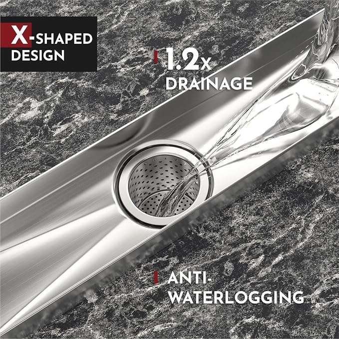 WEBANG 24 Inch Linear Shower Drain Rectangular Floor Drain with Accessories Reversible 2-in-1 Cover Tile Insert Grate Removable SUS304 Stainless Steel CUPC Certified Brushed