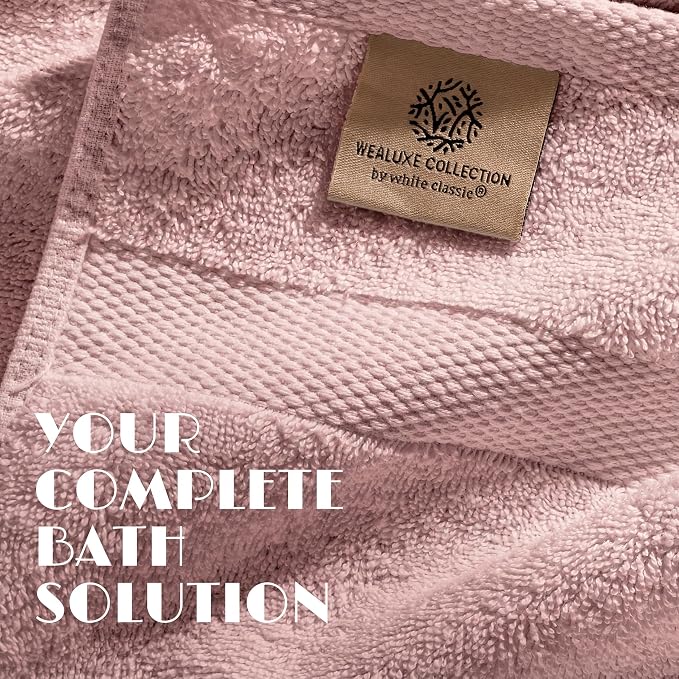 White Classic Pink Bath Towel Set of 6-100% Cotton Highly Absorbent Towels for Bathroom, 2 Luxury Bath Towels 650GSM, 2 Hand Towels, 2 Washcloths